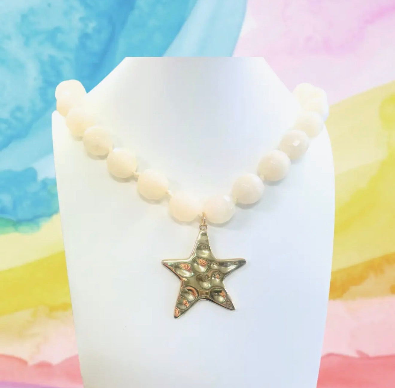 Cream Beaded Star Necklace